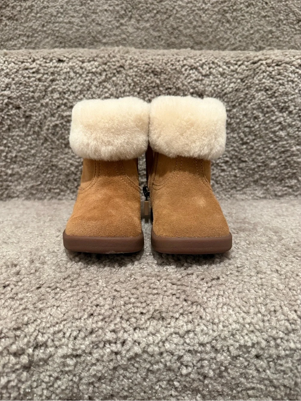 UGG Kids Chestnut Suede Boots with Cream Fur Cuff